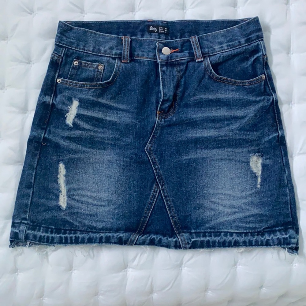 Denim Jean Distressed Skirt